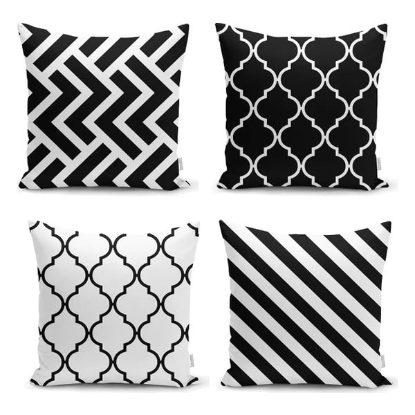 Komplet 4 prevlek za okrasne blazine Minimalist Cushion Covers BW Graphic Patterns, 45 x 45 cm