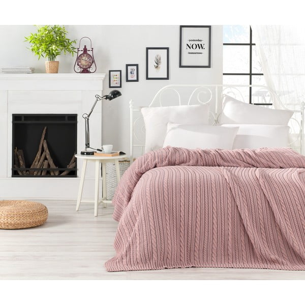 Pudrasto rožnato pregrinjalo za posteljo Camila, 220 x 240 cm