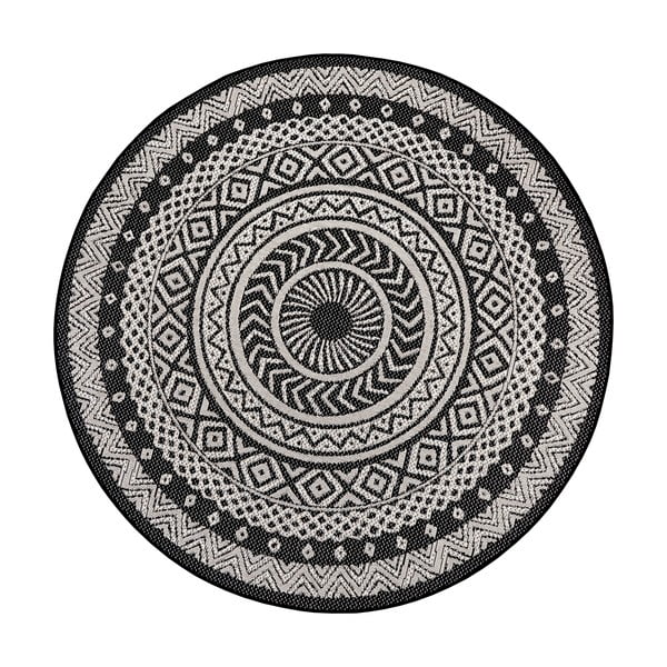 Črno-siva zunanja preproga Ragami Round, ø 120 cm