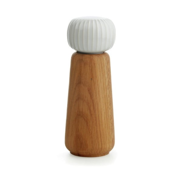Mlinček za začimbe iz hrastovega lesa z belimi porcelanastimi detajli Kähler Design Hammershoi, višina 17,5 cm
