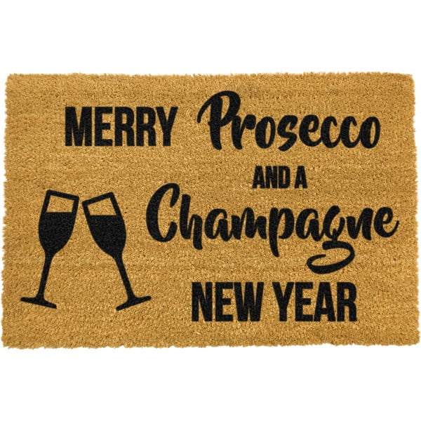 Predpražnik iz naravnih kokosovih vlaken Artsy Doormats Champagne New Year, 40 x 60 cm