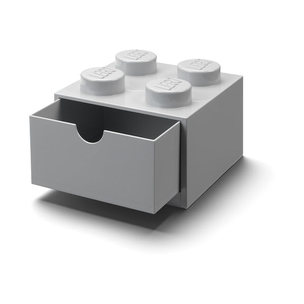 Siva škatla za pisalno mizo s predalom za kocke LEGO®, 15,8 x 11,3 cm