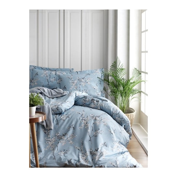 Bombažna posteljnina z rjuho Chicory Blue, 200 x 220 cm