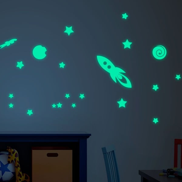 Komplet otroških svetlečih stenskih nalepk Ambiance Rockets Stars and Planets