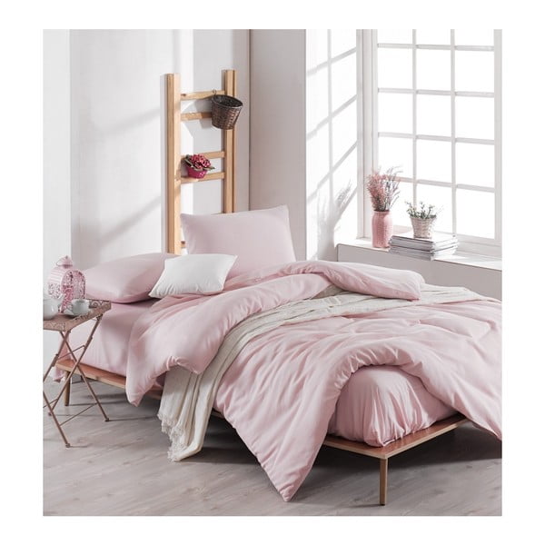 Svetlo rožnata posteljnina z rjuho za zakonsko posteljo Meruna, 200 x 220 cm