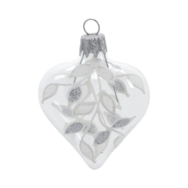 Komplet 4 steklenih božičnih okraskov v belo-srebrni barvi Ego Dekor Heart