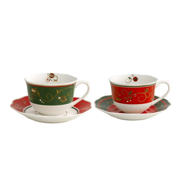 Komplet 2 skodelic in krožnikov z božičnim motivom Brandani Tempo di Festa
