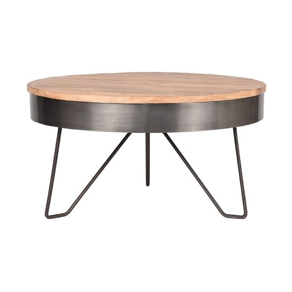 Siva kavna mizica z zgornjim delom iz mangovega lesa LABEL51 Saran, ⌀ 80 cm