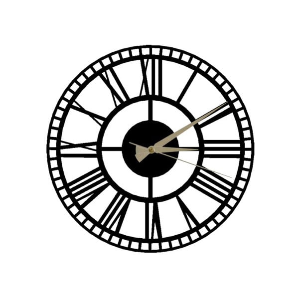 Črna stenska ura Roman Clock 2, ⌀ 50 cm