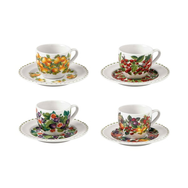 Komplet 4 porcelanastih skodelic in krožnikov Brandani Le Primizie