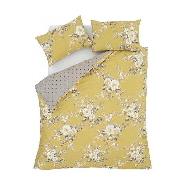 Rumena posteljnina z motivom cvetja Catherine Lansfield, 200 x 200 cm