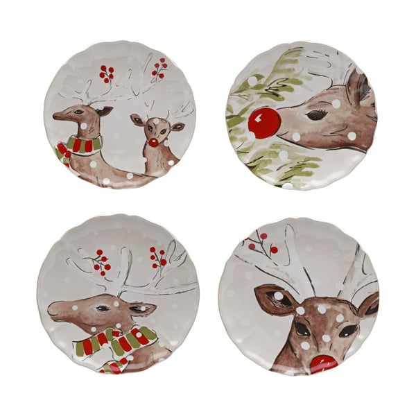 Komplet 4 keramičnih božičnih desertnih krožnikov Casafina Deer Freinds, ø 21,4 cm