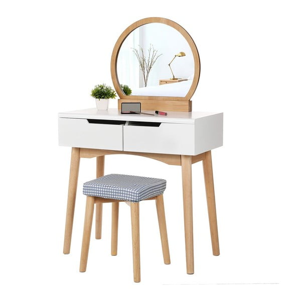 Kozmetična miza z ogledalom, stolčkom in dvema predaloma Songmics