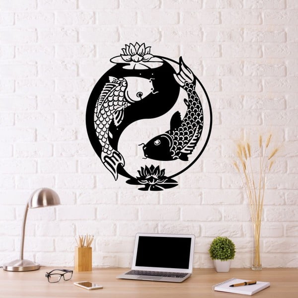 Črna kovinska stenska dekoracija Fish Yin Yang, 41 x 49 cm