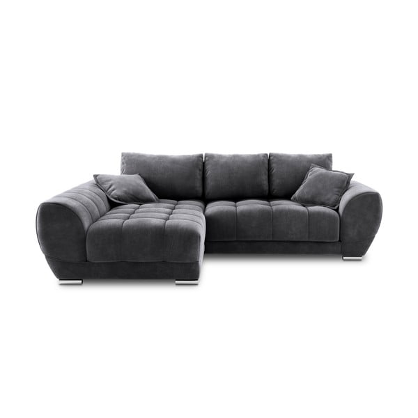 Temno siva žametna raztegljiva sedežna garnitura Windsor & Co Sofas Nuage, levi kot