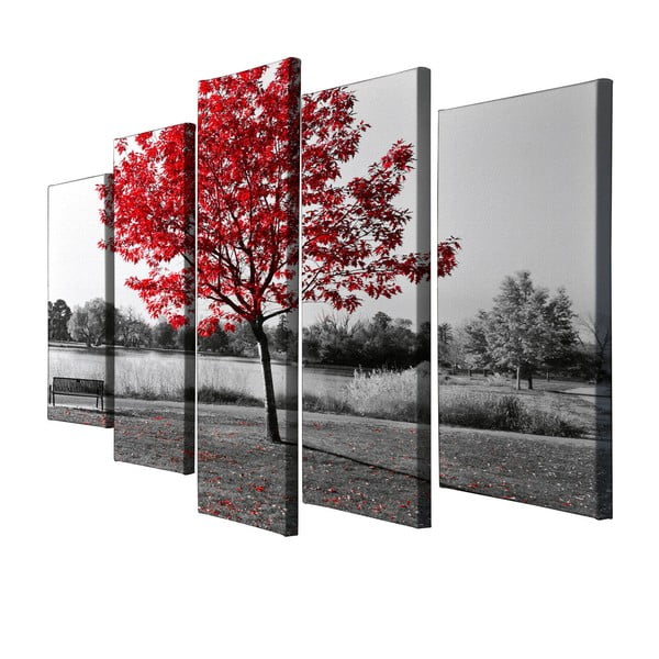 5-delna slika na platnu Red Tree