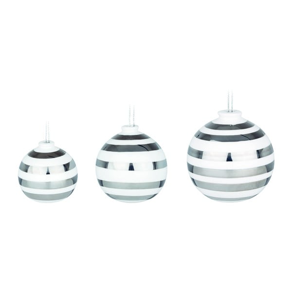Komplet 3 belo-srebrnih keramičnih božičnih okraskov detajli Kähler Design Omaggio