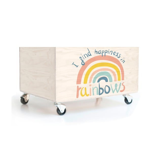 Otroška škatla za shranjevanje iz borovega lesa na kolesih Folkifreckles Rainbow