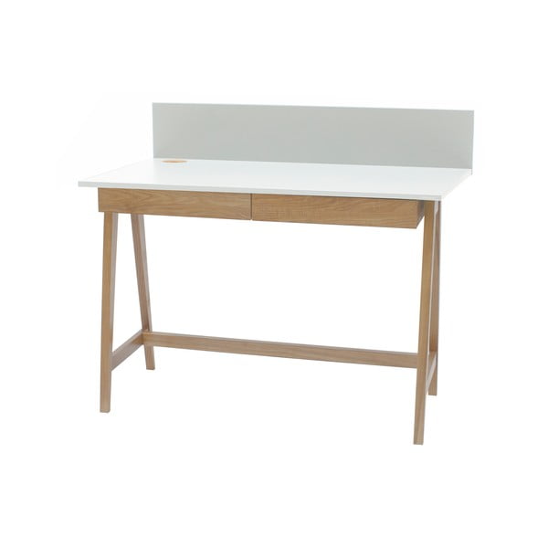 Bela pisalna miza s podnožjem iz jesenovega lesa Ragaba Luka, dolžina 110 cm