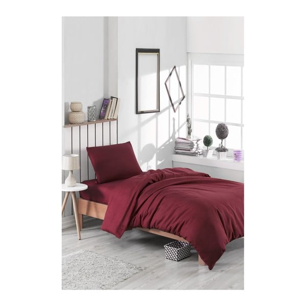 Rdeča bombažna posteljnina za enojno posteljo Puresso Panteja, 140 x 200 cm