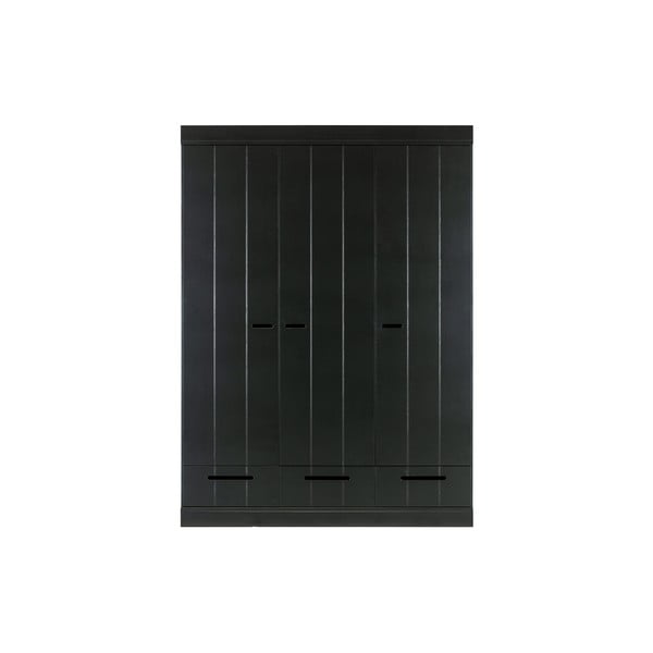 Črna garderobna omara s konstrukcijo iz borovega lesa WOOOD Connect, širina 140 cm