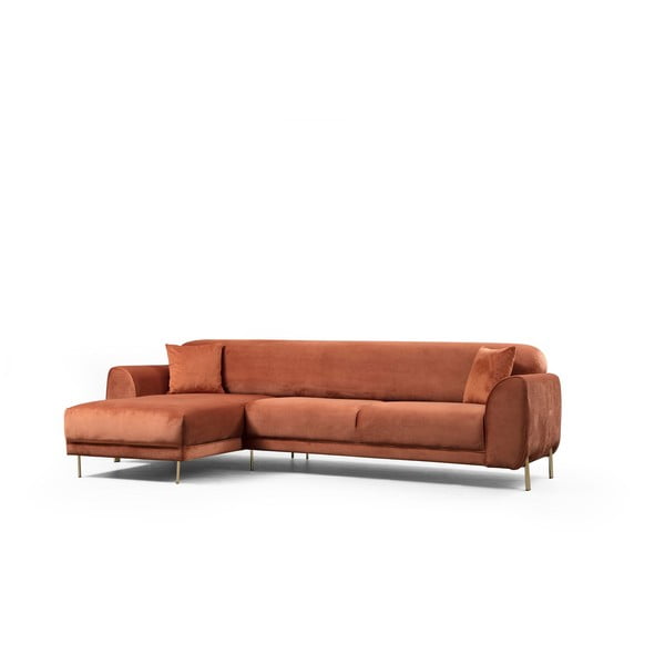 Oranžno rjav kotni raztegljiv kavč z žametno površino Artie Image, levi kot