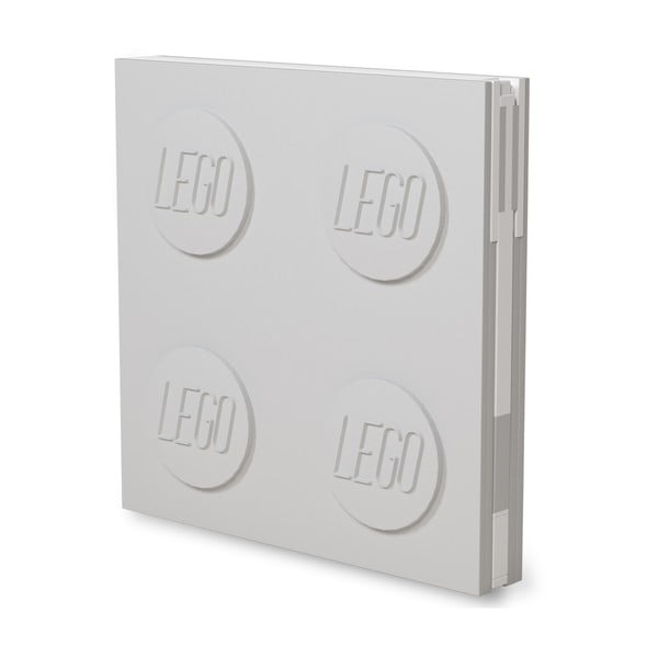 Svetlo siva kavdratna beležnica z gel pisalom LEGO®, 15,9 x 15,9 cm