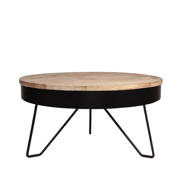 Črna klubska mizica za kavo s ploščo iz mangovega lesa LABEL51 Saran, ⌀ 80 cm