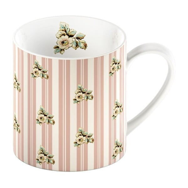 Rožnata porcelanasta skodelica s črtami Creative Tops Cottage Flower, 330 ml