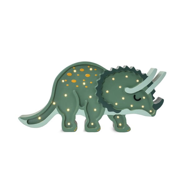 Zelena namizna svetilka iz borovega lesa Little Lights Triceratops, dolžina 49 cm