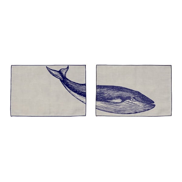Komplet 2 pogrinjkov Madre Selva Blue Whale, 45 x 30 cm