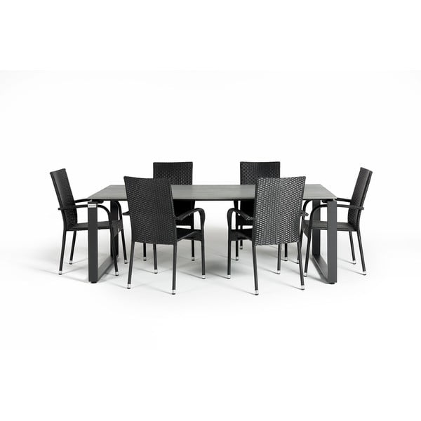 Vrtna jedilna garnitura za 6 oseb s črnimi stoli Paris in mizo Strong, 100 x 210 cm