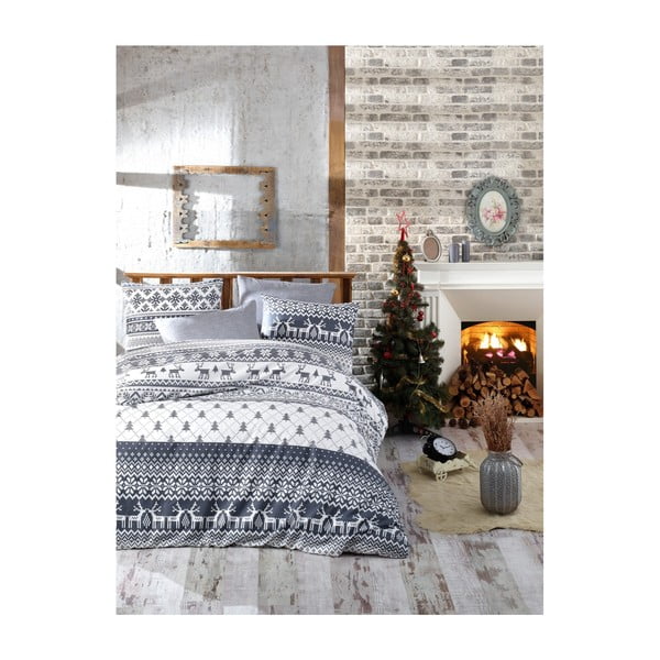 Božična bombažna posteljnina za zakonsko posteljo z rjuho Nazenin Home Alesia, 200 x 220 cm