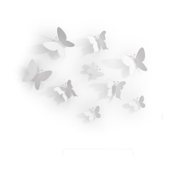 Komplet 9 beliih 3D stenskih dekoracij Umbra Butterflies