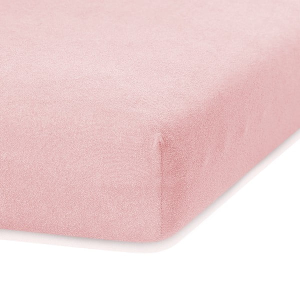 Svetlo rožnata elastična rjuha z visoko vsebnostjo bombaža AmeliaHome Ruby, 140/160 x 200 cm