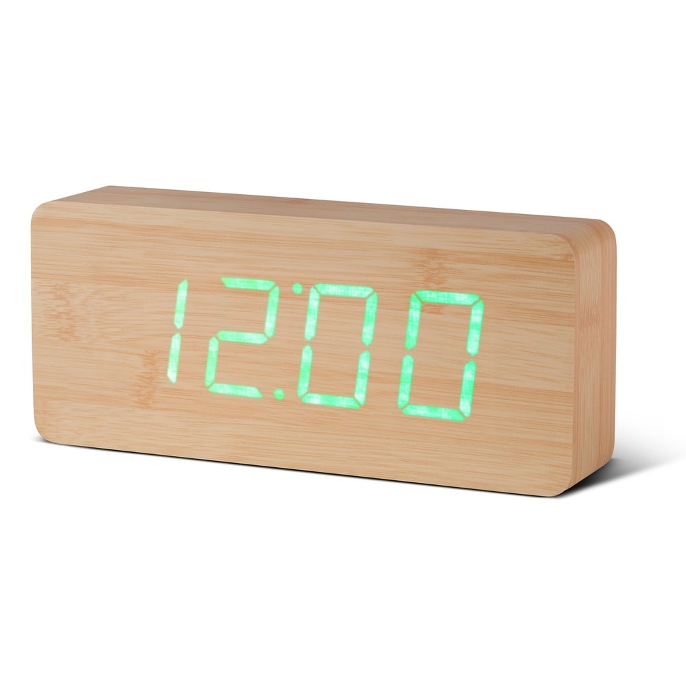 Svetlo rjava budilka z zelenim LED zaslonom Gingko Slab Click Clock