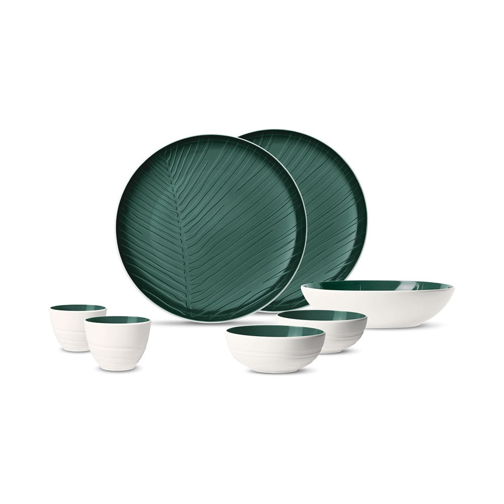 7-delni jedilni set iz belo-zelenega porcelana Villeroy & Boch Leaf