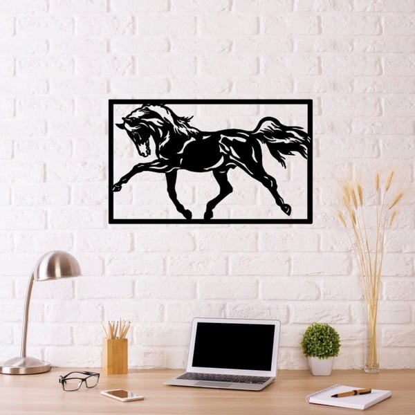 Črna kovinska stenska dekoracija Horse Two, 70 x 50 cm