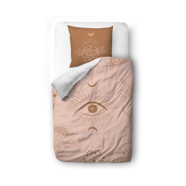 Rožnato in rjavo bombažno satenasto posteljno perilo Butter Kings Boho Dream, 140 x 200 cm