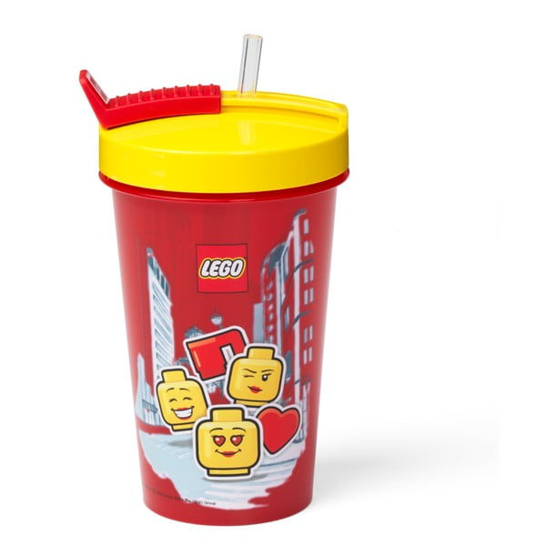 Rdeča skodelica z rumenim pokrovom in slamico LEGO® Iconic, 500 ml