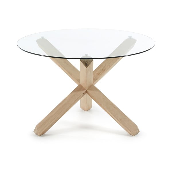 Jedilna miza iz hrastovega lesa s stekleno ploščo Kave Home Nori, ø 120 cm