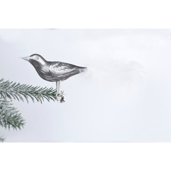 Komplet 3 srebrnih steklenih božičnih okraskov v obliki ptička Ego Dekor