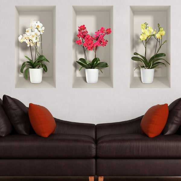Komplet 3 3D stenskih nalepk Ambiance Orchids