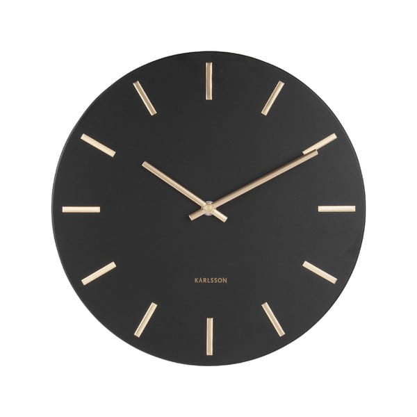 Črna stenska ura z kazalci v zlati barvi Karlsson Charm, ø 30 cm