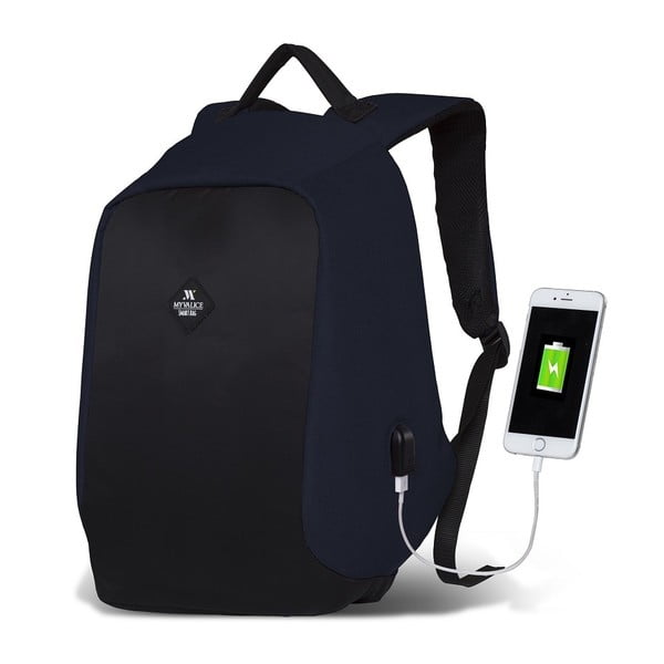 Temno modro-črn nahrbtnik z USB priključkom My Valice SECRET Smart Bag