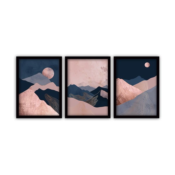 Komplet 3 slik v črnem okvirju Vavien Artwork Moonlight, 35 x 45 cm