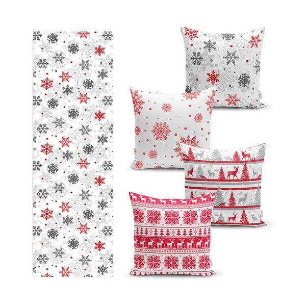 4 božične prevleke za okrasne blazine in namizni tekač Minimalist Cushion Covers Red Christmas