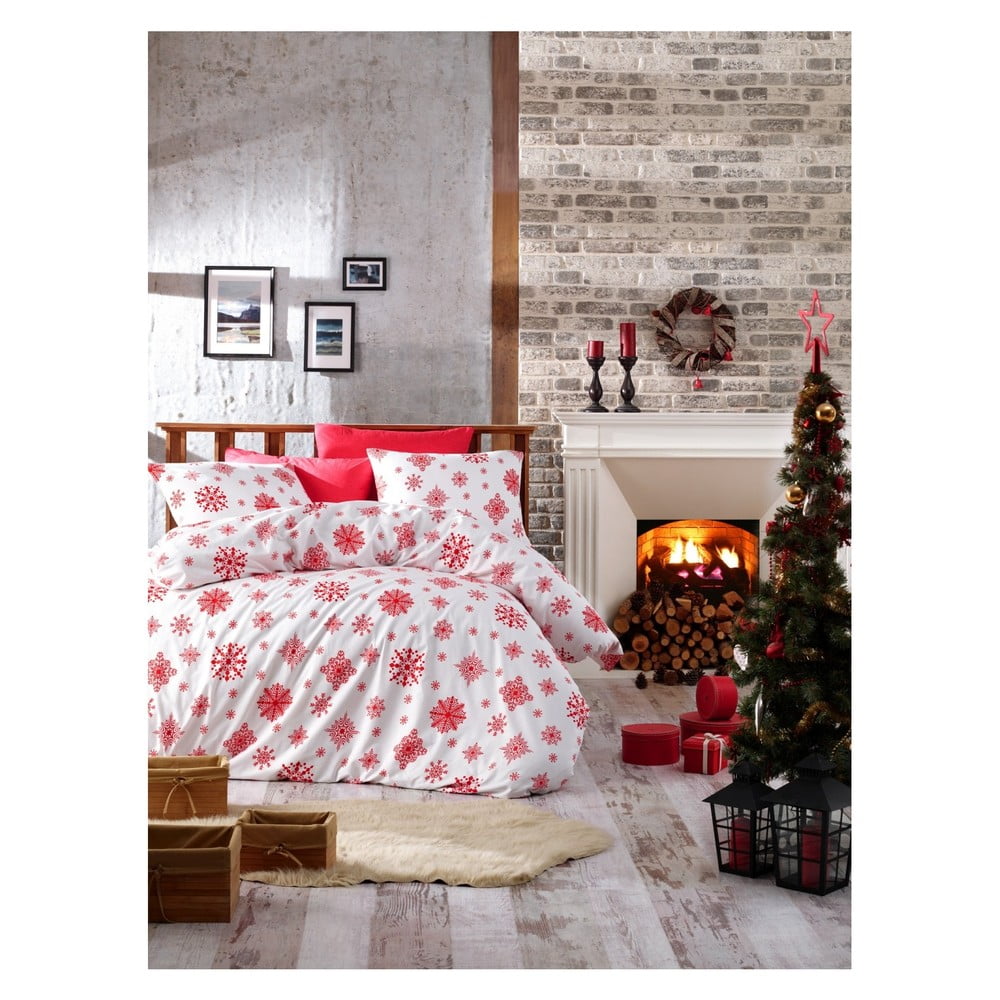 Božično bombažno posteljno perilo za zakonsko posteljo z rjuho Nazenin Home Rina, 200 x 220 cm