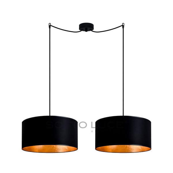 Črna dvojna viseča svetilka z detajli v zlati barvi  Sotto Luce Mika