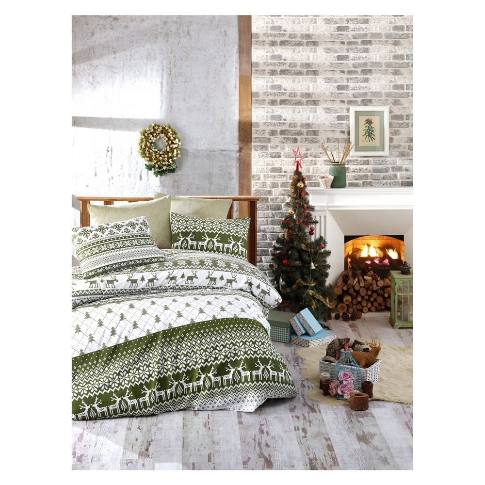 Božična bombažna posteljnina za zakonsko posteljo z listom Greene, 200 x 220 cm